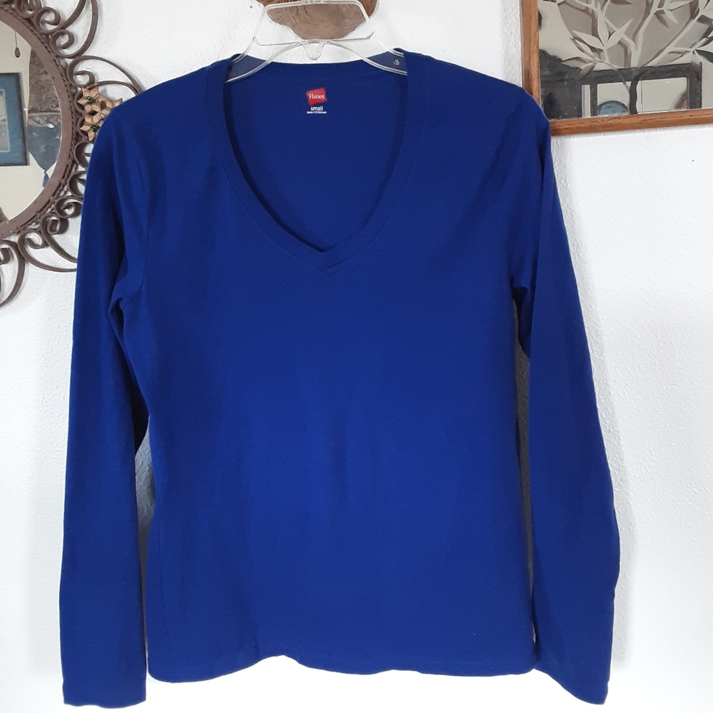 HANES ROYAL BLUE LONG SLEEVE T-SHIRT, SMALL